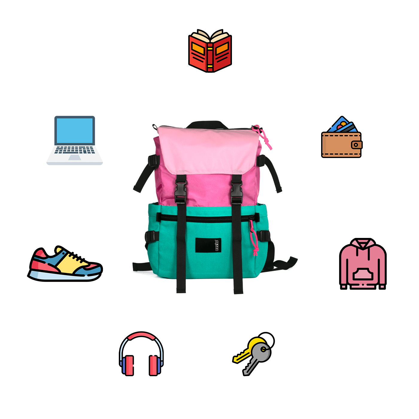Mochila RVS City Turquesa/ Fucsia / Rosa 13.5 lts. - reveschile